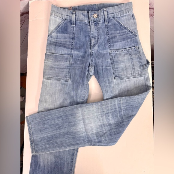 CITIZENS OF HUMANITY Leah 25 Cargo Straight Leg Light Wash Utility Denim Jeans - Picture 2 of 15
